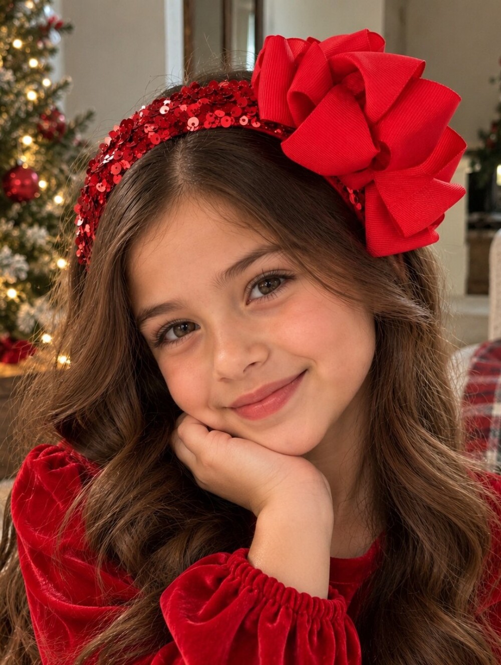 Handmade Charmin Red Sequin Headband With Large Bow Detail Kid's Accessory✨
